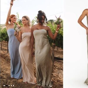 Show Me Your Mumu Taylor Tube Maxi Dress Moss Green Luxe Satin Bridesmaids Dress